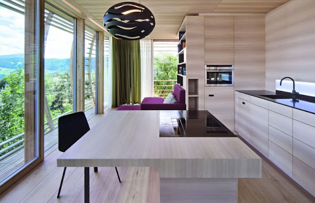 Brown Colored Kitchen Table Made from Wooden Material and Silver Stainless Faucet