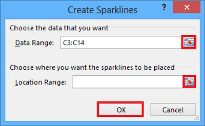 Create Line Sparkline dialogue