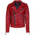 Biker Men Quilted Leather Jacket Red