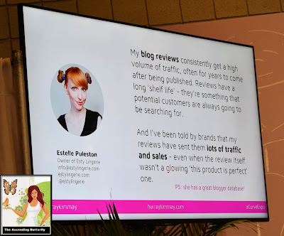 @HurrayKimmay "How Retailers Can Work with the Media and Influencers" panel at CURVEXPO CURVE NEW YORK Kayla Boyd quote Estelle Puleston slide