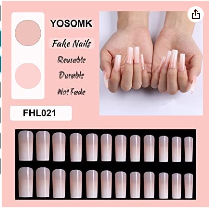 YOSOMK Press on Nails Long Square Ombre Pink False Fake Nails Perfection Made Easy Press On Artificial Nails for Women Stick on Nails With Glue on Static nails