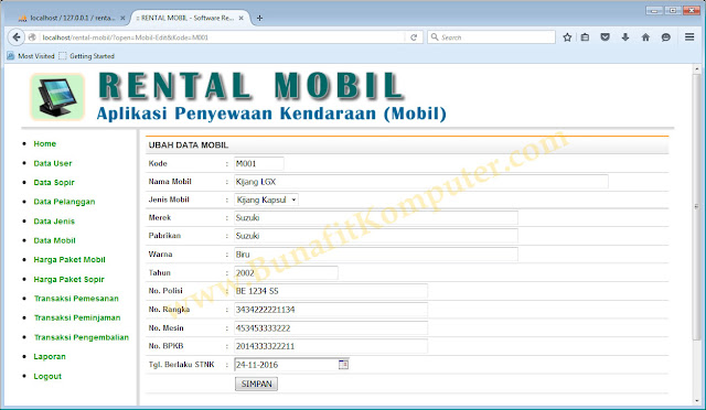 Source Code Sistem Informasi Manajemen Rental Mobil Versi 1.0 Berbasis Web dengan PHP-MySQL Tinggal pakai Ajah 