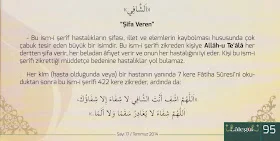 eş-Şâfî İsmi Şerifi İle Şifa Bulmak İçin Yapılacak Bir Terkip