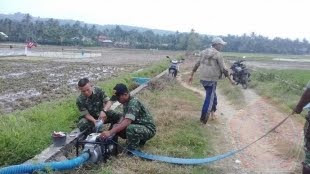 Jajaran Babinsa Koramil 20/Bandar Dua Bantu Petani Mengairi Sawah