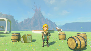 big head Link at his house in Akkala with Epona in the background