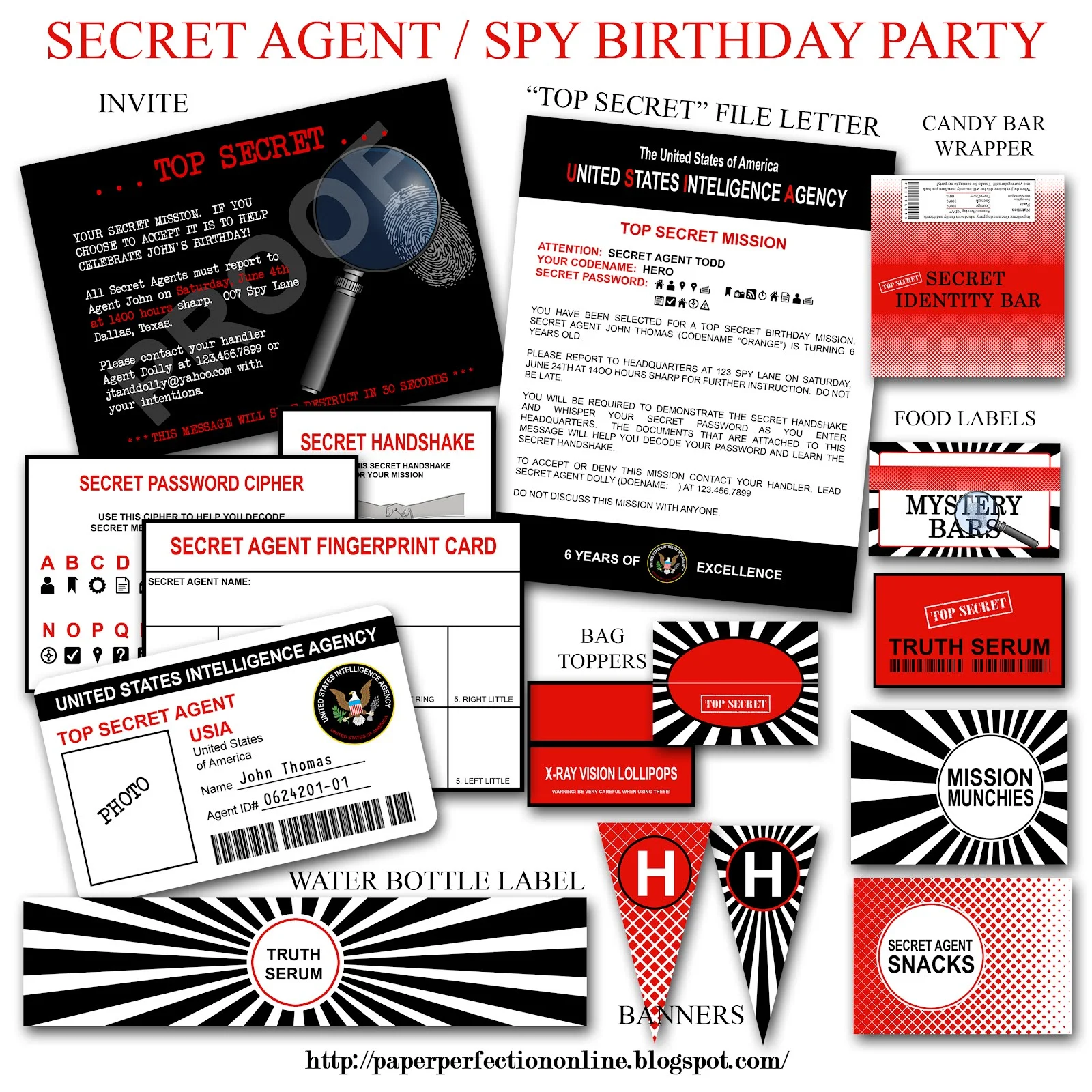 Paper Perfection SECRET AGENT / SPY PARTY INVITATION AND PRINTABLES