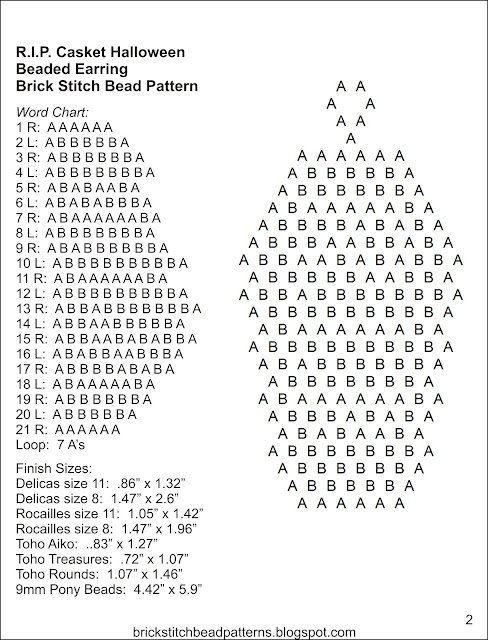 Free brick stitch seed bead earring pattern word chart download.