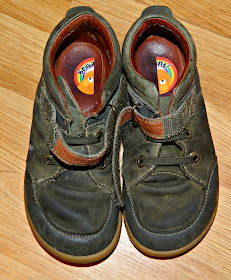 Half a sticker in each shoe to help learn left from right