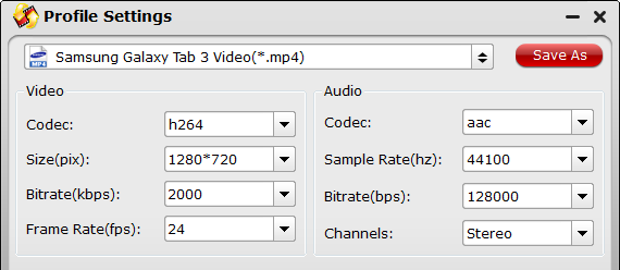 Galaxy Tab 4 video settings