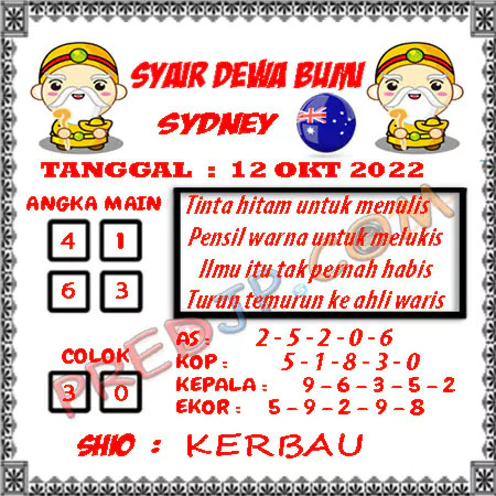 Prediksi Dewa Bumi Sdy Rabu 12-Okt-2022