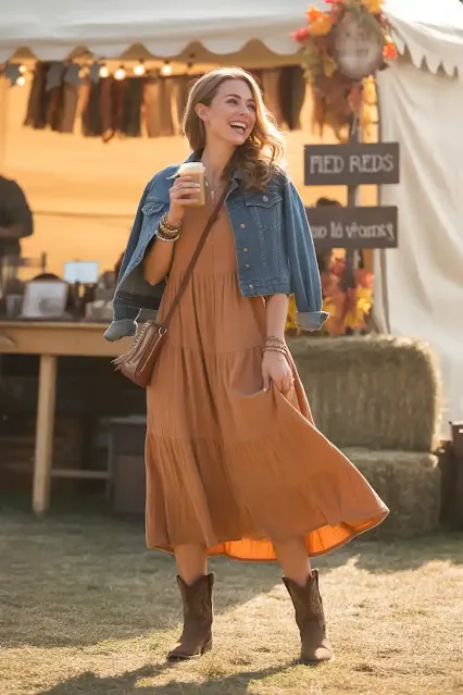 Tiered Midi Dress + Western Boots