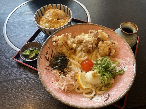 本格さぬきうどん やしまの朝挽き鶏天ぶっかけうどん＆ミニヒレカツ丼