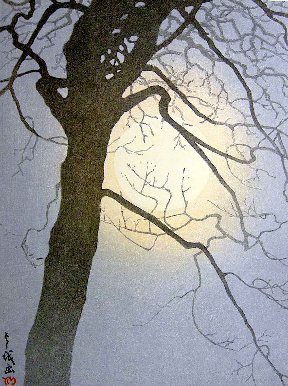 Yoshio Markino, a tree at night in silhouette 1930s