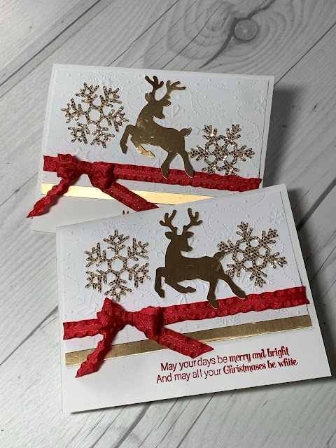 Christmas Cards using snowflakes and deer image in gold metallic and glitter paper