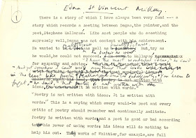 A page of typed text with heavy, handwritten annotations.