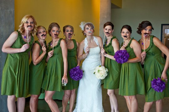Her bridesmaids ordered the Pleated Collar Dress in Green Olive