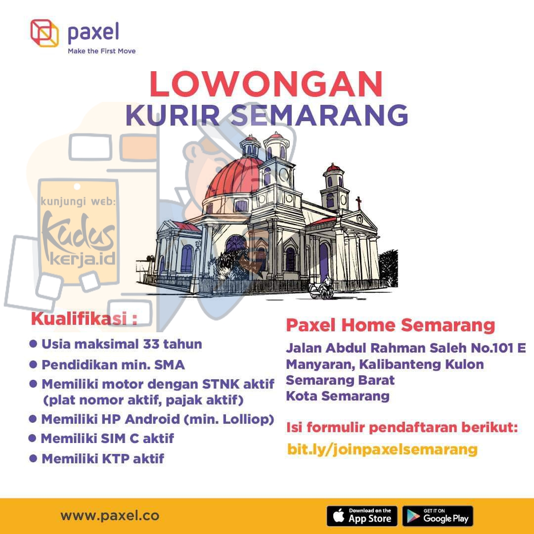 Web penyedia informasi lowongan kerja terupdate dengan tingkat keakuratan 99% hanya di KUDUSKERJA.ID kami tidak mempunyai akun sosial media selain web ini.     Lowongan Kerja Kudus Kerja Lowongan Kerja Semarang Loker Semarang Paxel adalah startup logistik berbasis aplikasi yang mengusung layanan same day delivery dengan ongkos kirim flat. Saat ini Paxel mengakomodasi area Jabodetabek dan Bandung akan mengadakan Recruitmen sebagai Kurir, informasi lowongan kerja selengkapnya dapat lihat pada gambar dibawah ini