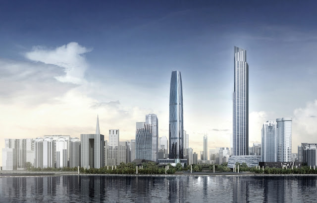 Rendering of the The Chow Tai Fook tower as seen from the river 