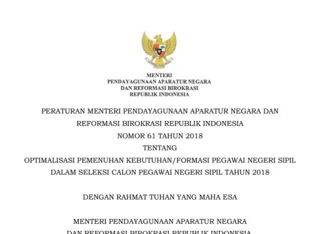 permenpan no 61 tahun 2018 permenpan rb terbaru 61