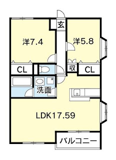 徳島市　賃貸　M's21　２LDK 　間取り