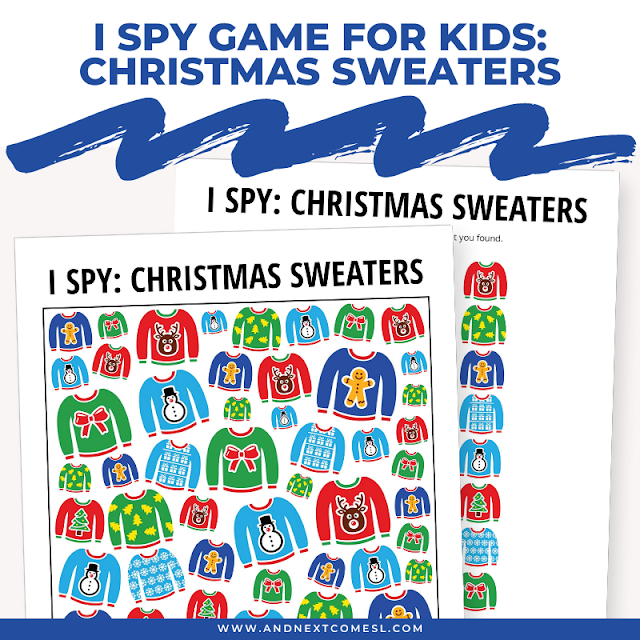 Printable Christmas sweaters I spy game for kids