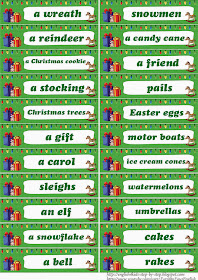 words for christmas flashcards for learning English