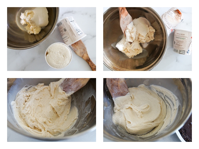 collage: softened ice cream for ice cream pie