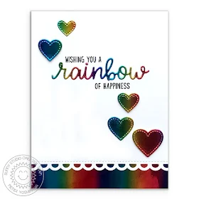 Sunny Studio Stamps: Over The Rainbow Metallic Foil Heart Card by Mendi Yoshikawa (using Window Trio Circle Dies, Frilly Frames Lattice Dies & Fancy Frames Circle Dies)