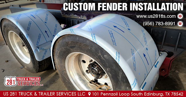 Custom fender installation at our truck and trailer repair shop in Edinburg, South Texas.