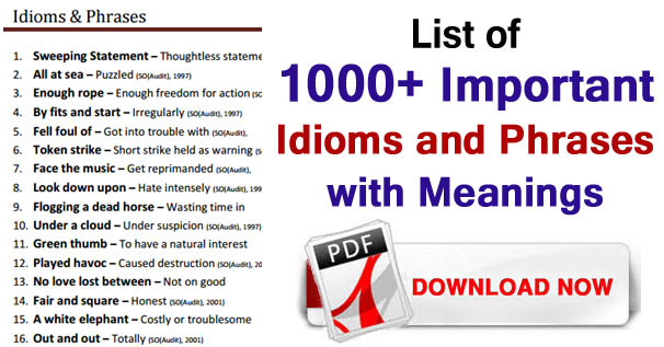 1000 Idioms and Phrases from A to Z with Meanings PDF Download