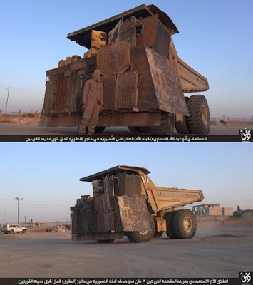 Camión extravial para minas utilizado como vehículo suicida en Siria Extraordinary mine truck used as suicide vehicle in Syria 