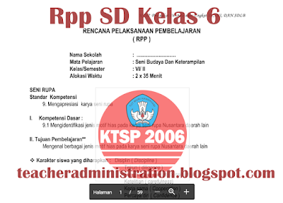 Rpp SD Kelas 6 Kurikulum KTSP Semester 1 dan 2 (Berkarakter)