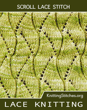 Scroll Lace Stitch. Scroll lace knitting. Scroll knitting stitch pattern. Lace stitch pattern. Knit lace