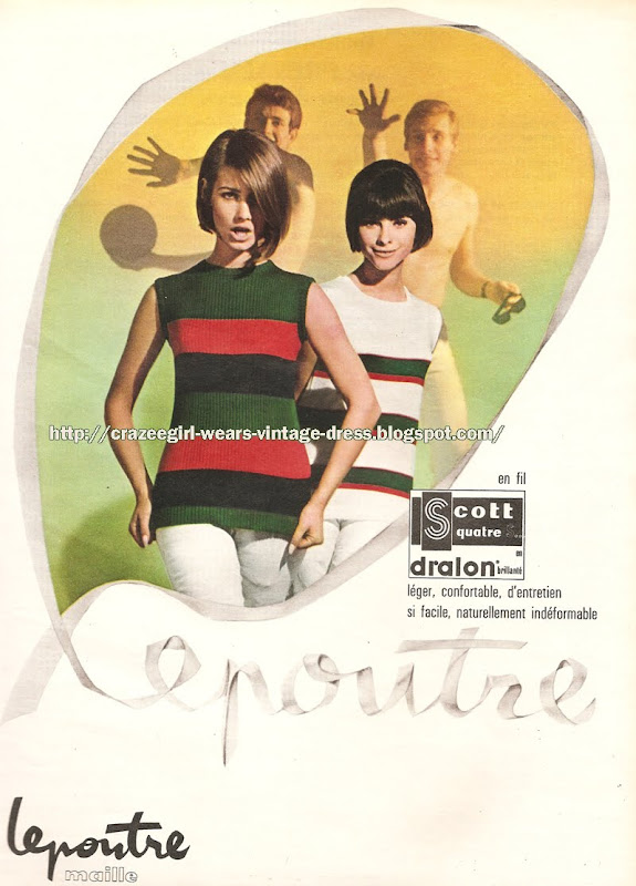 Maille et jerseys Lepoutre - 1965 striped knit top 60s 1960 mod