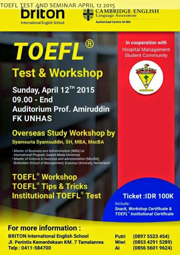 Artikel Pendidikan : TOEFL TEST AND SEMINAR APRIL 12 2015
