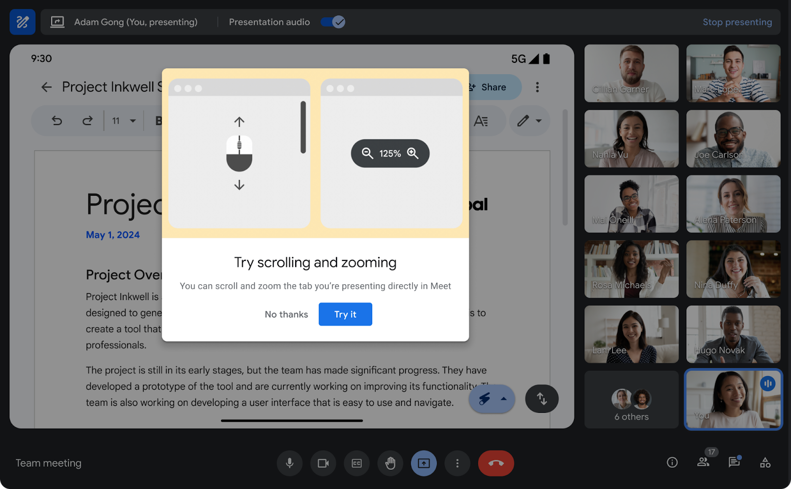 Scroll and zoom while presenting in Google Meet