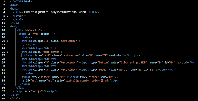 Euclid's Algorithm Chrome Browser Extension - html code