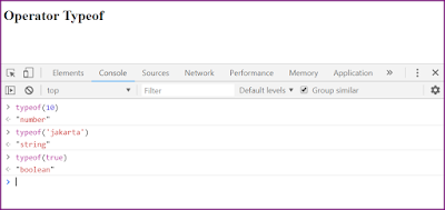 Operator yang digunakan untuk mengetahui jenis tipe data di Javascript pada console browser