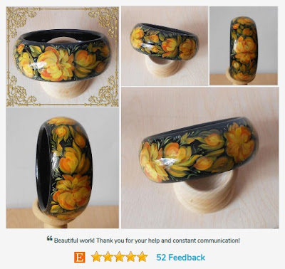 wooden bracelet flowers hand painted in traditional russian folk art style in shop on Etsy: http://artbuyonline.etsy.com