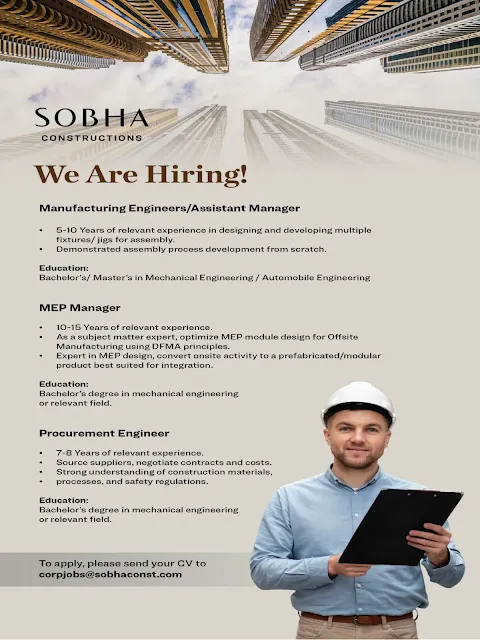 Job Openings at Sobha Constructions Dubai