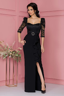 Rochie Scarlet neagra lunga cu bustul din dantela