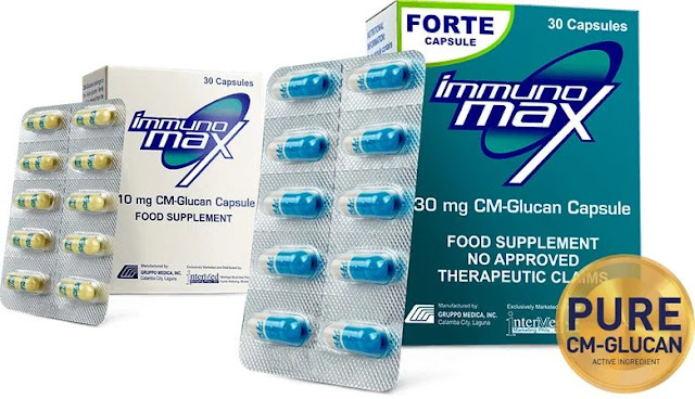 ImmunoMax boxes and capsules food supplement with pure CM-Glucan to strengthen immunity and prevent allergic rhinitis, coughs, and asthma