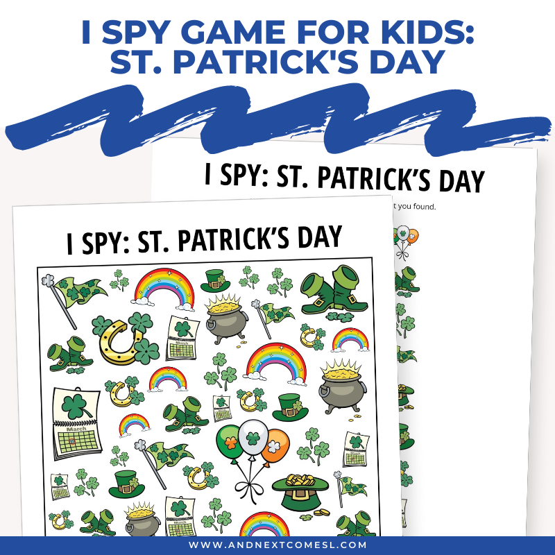 Printable St. Patrick's Day I spy game for kids