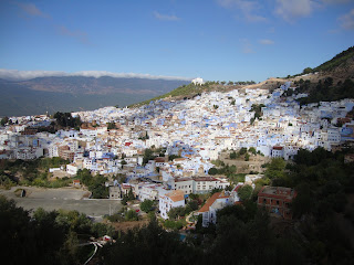 View of Chefchaouen, Morocco while hiking in the Rif mountains.