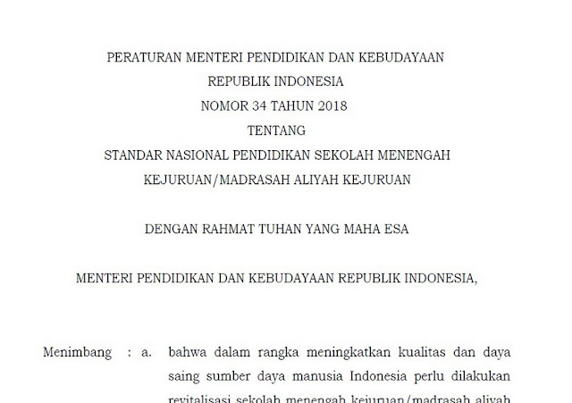  tentang Perubahan Standar Nasional Pendidikan SMK Permendikbud no 34 tahun 2018 tentang Perubahan Standar Nasional Pendidikan SMK/MAK