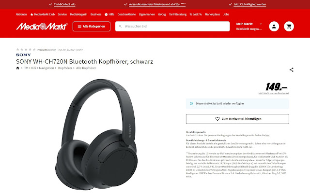 Sony WH-CH720N WHCH720N mediamarkt