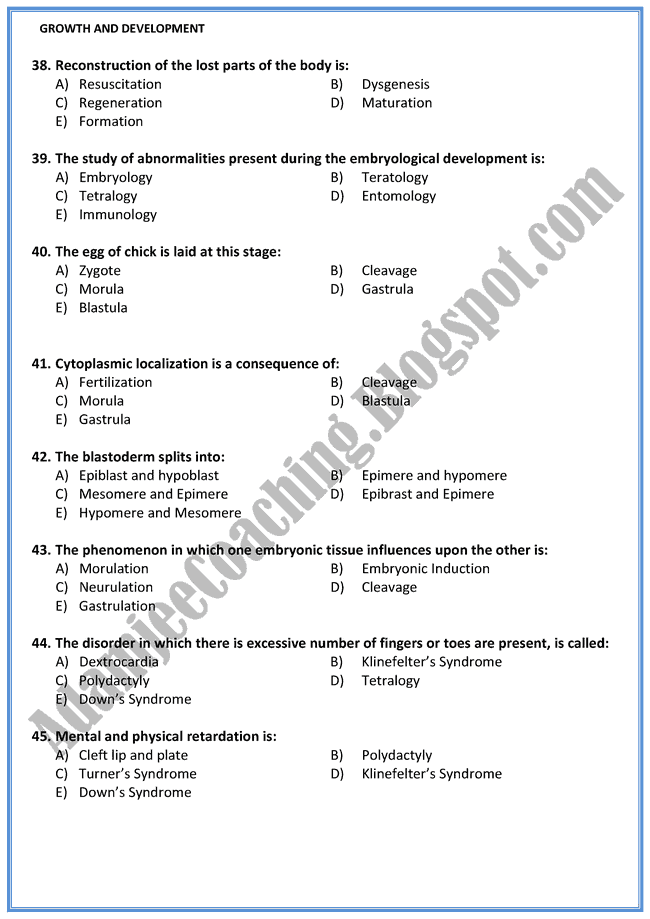 Biology Mcqs XII - Growth and Development - Mcqs