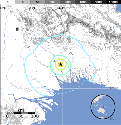 Epicentro sismo de 6,0 grados en Nueva Guines, 08 de Diciembre de 2012