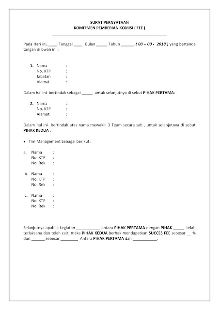 Contoh Surat Perjanjian Fee Mediator Tanah Contoh Surat