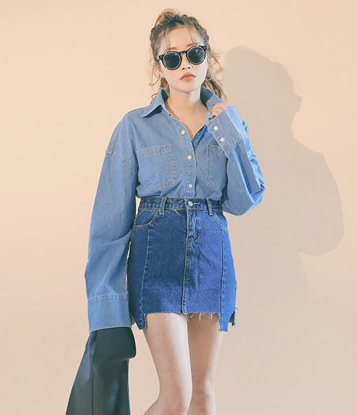 Dropped Shoulder Button-Down Denim Shirt